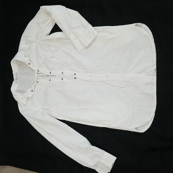 Dreamers White Laced Up Collared Long Sleeves  Dress. S - Picture 1 of 16